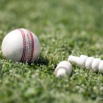 যোগাযোগ 2 Close-up of a cricket ball with bails