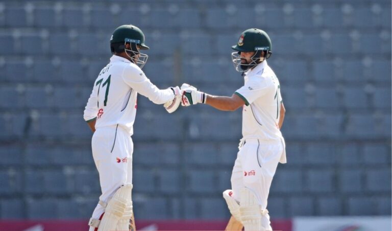 Bangladesh Dominates Day Two Openers Lead Charge with Unbroken Century Stand