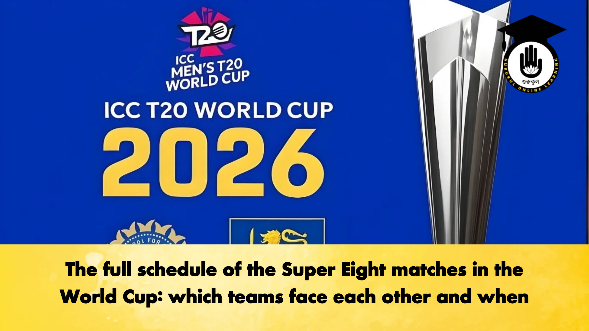 The full schedule of the Super Eight matches in the World Cup which teams face each other and when Cricket Gurukul, GOLN