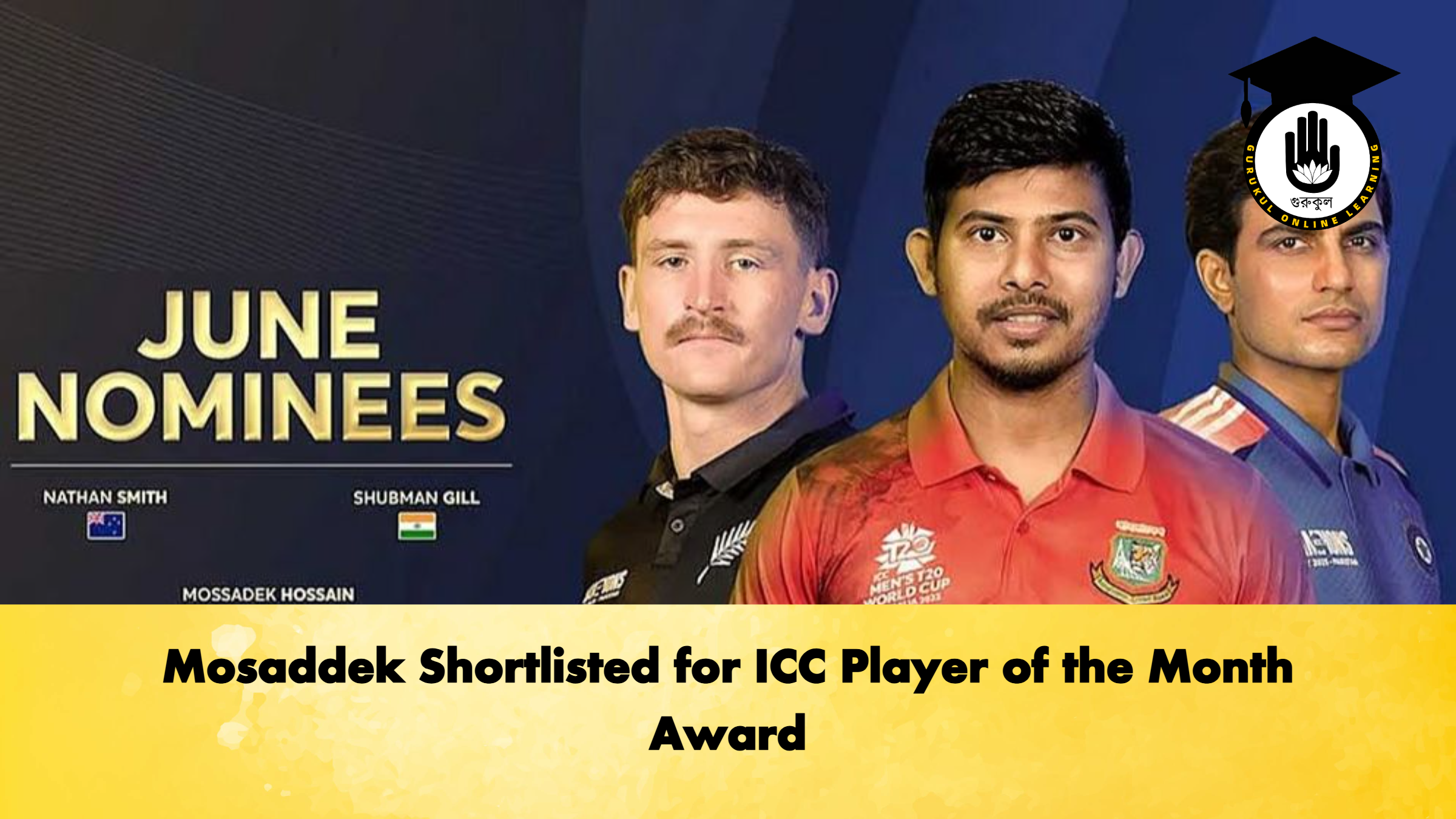 Mosaddek Shortlisted for ICC Player of the Month Award 1 Mosaddek Shortlisted for ICC Player of the Month Award Cricket Gurukul, GOLN